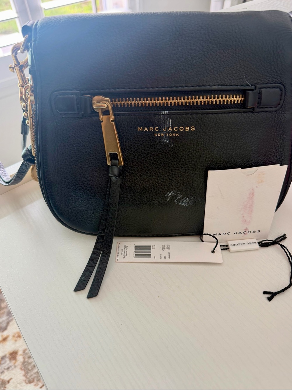 Marc Jacobs Black Pebbled Leather Crossbody with Gold-Tone Zipper